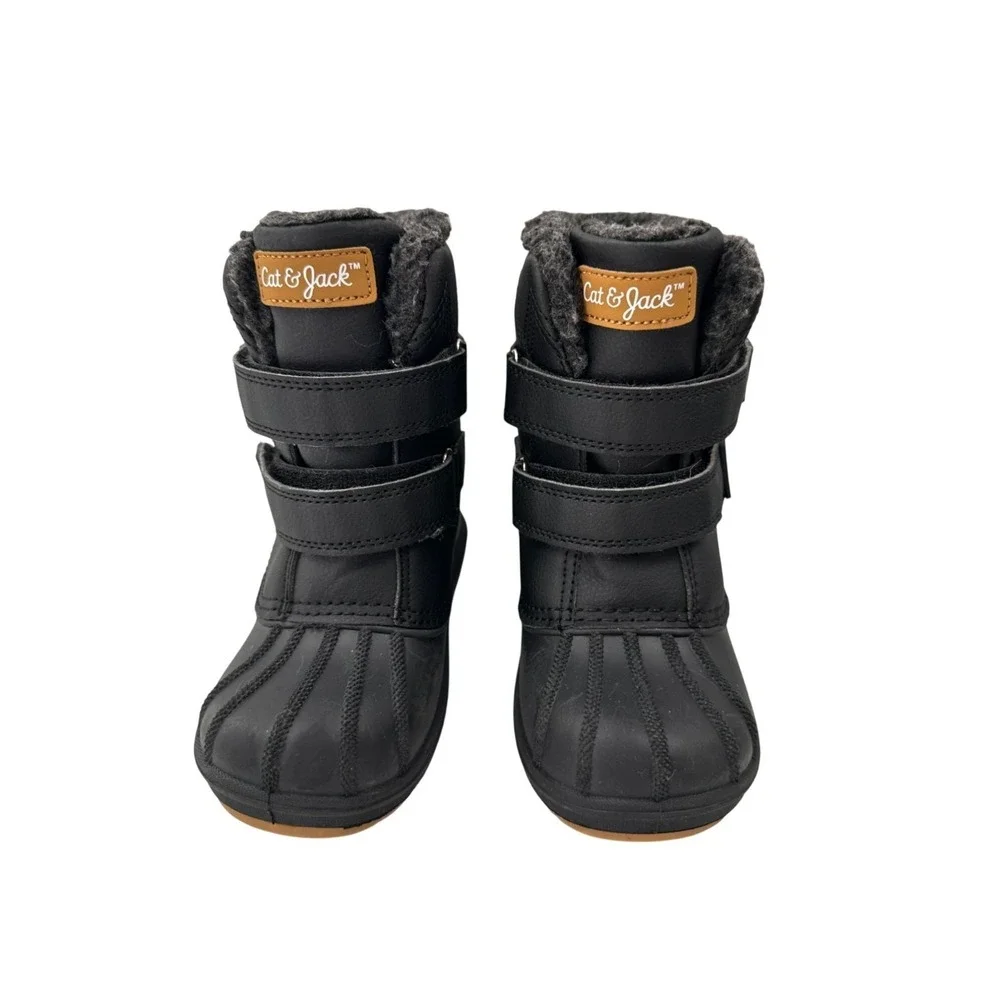 Cat & Jack Toddler Black Winter Boots Size 10 Faux Fur Lining Snow Rubber Sole‎